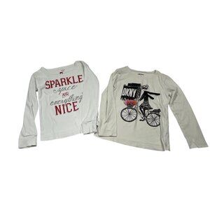 Carters & DKNY Girls Long-Sleeve Shirts Size 6 Cotton Blend Graphic Tops Set Of